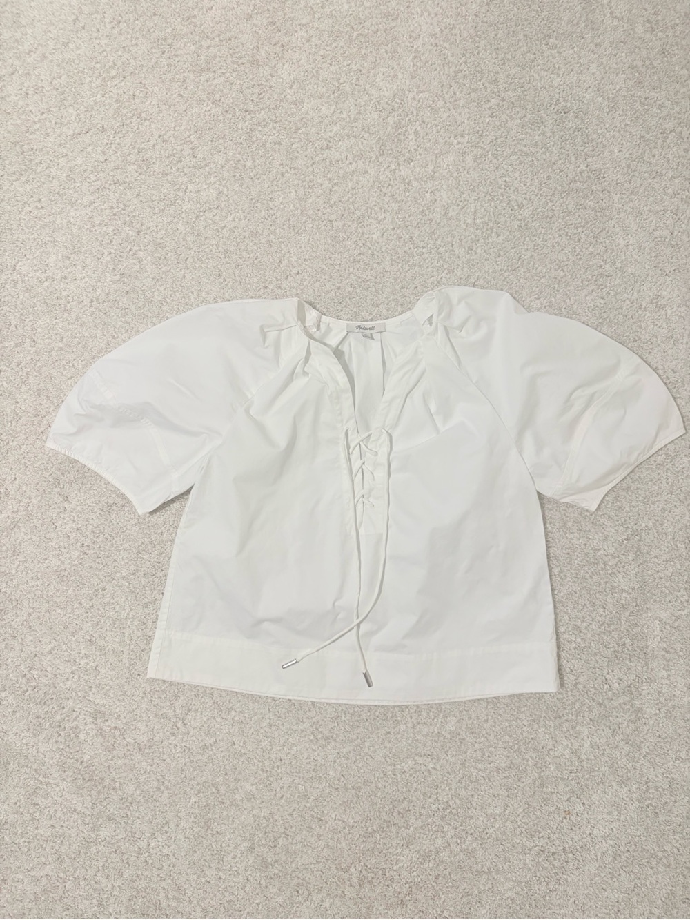 Madewell White Lace-Up Peasant Puff Sleeve Top size XS